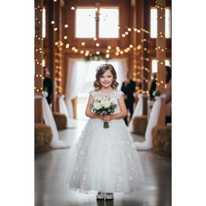 Chantilly Place Girls Dress Size 8 White Floral Lace Tulle Communion Midi bride